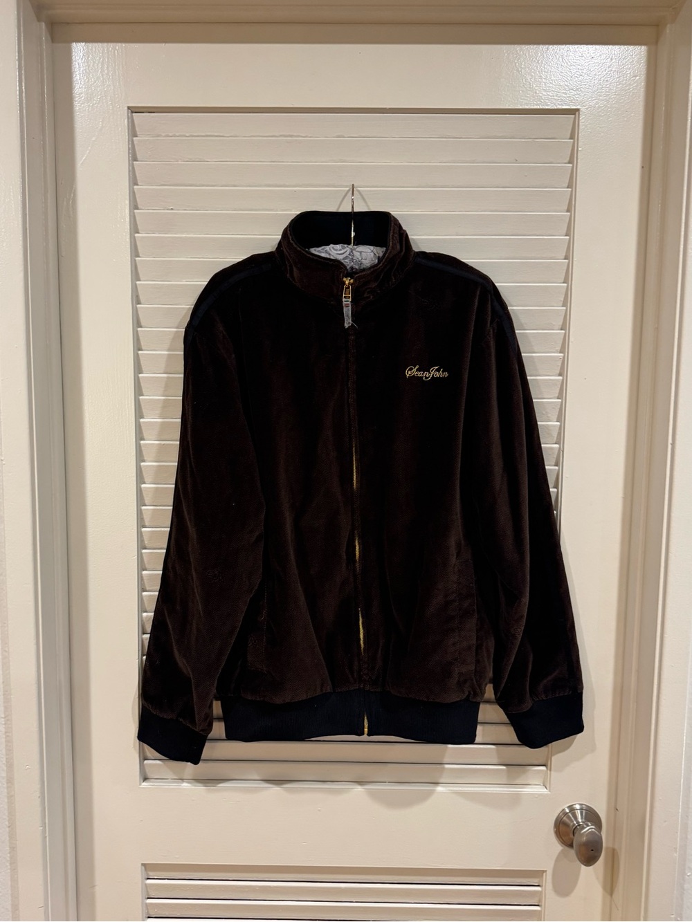 Sean John chocolate brown velvet zip up track jacket